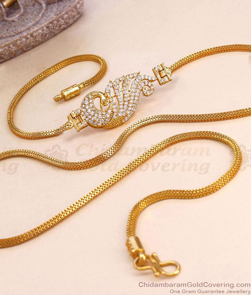 Beautiful White Stone Peacock Side Pendant Gold Imitation Mugappu Designs MCH1891