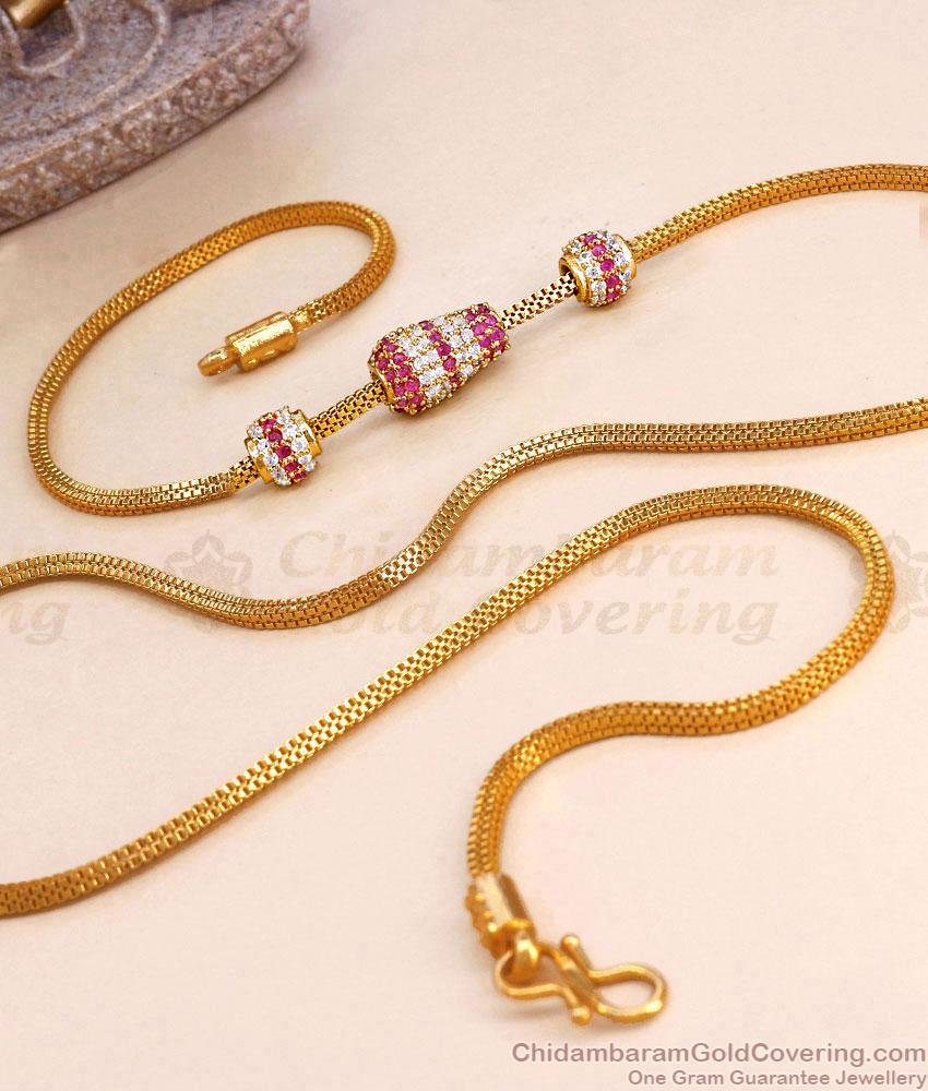 30 Inch Long Ruby White Stone Side Pendant Gold Mugappu For Women MCH1897-LG