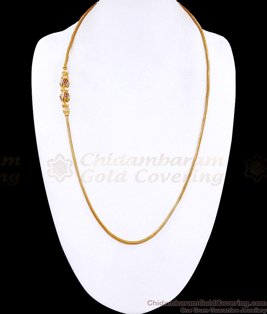 30 Inch Long Stylish Ruby White Stone Spiral Ball Mugappu Gold Thali Chain MCH1901-LG