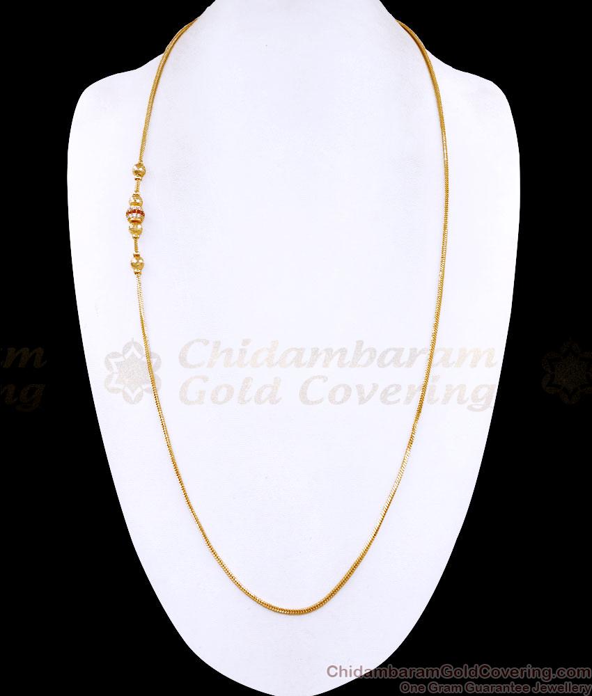 30 Inch Long Ruby White Stone Gold Plated Ball Side Pendant Mugappu Thali Chain MCH1909-LG 30 Inch Long Ruby White Stone Gold Plated Ball Side Pendant Mugappu Thali Chain MCH1909-LG