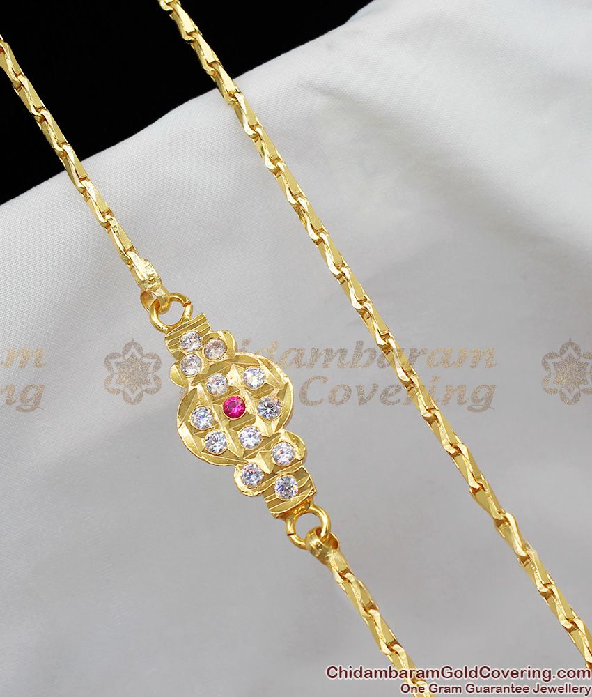 Traditional Impon Multi Color Stone Dollar Mopu Chain For Ladies Online MCH191