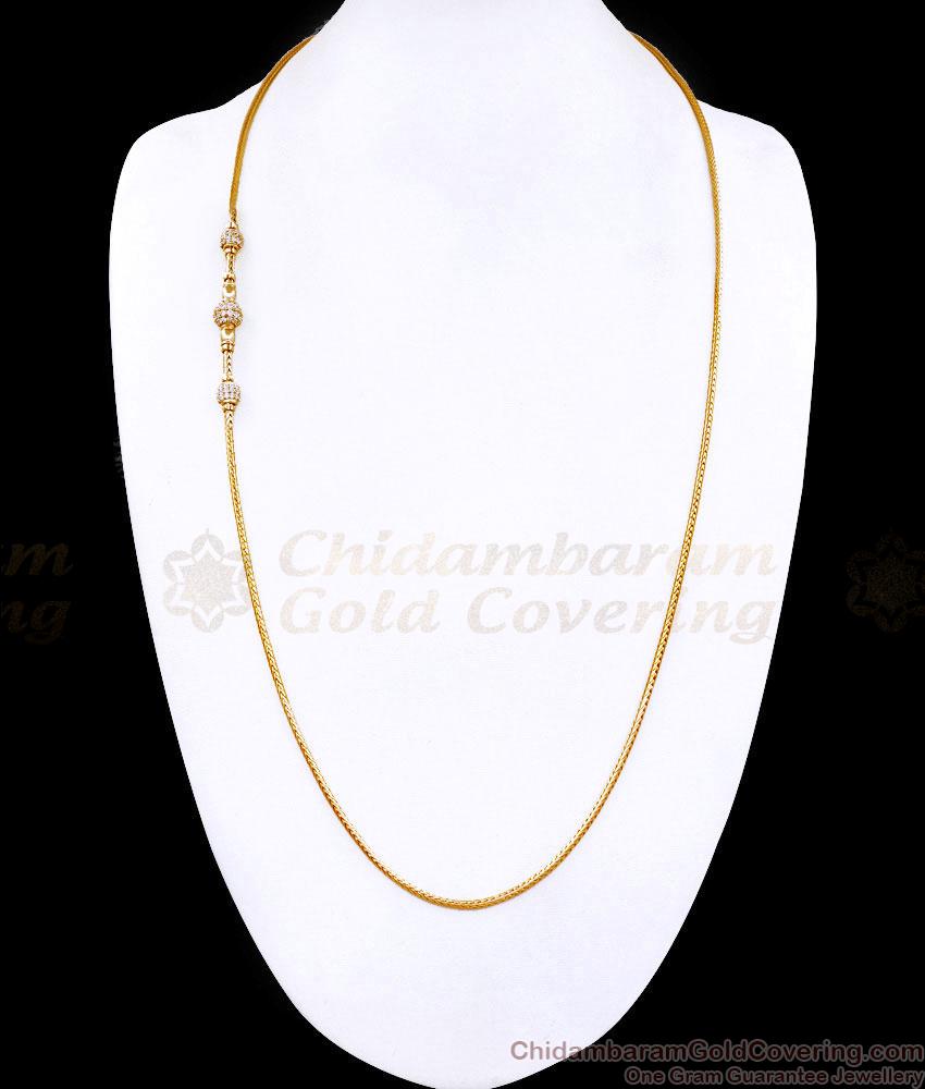 30 Inch Long Beautiful White Stone 3 Ball Gold Mugappu Thali Chain For Women MCH1915-LG