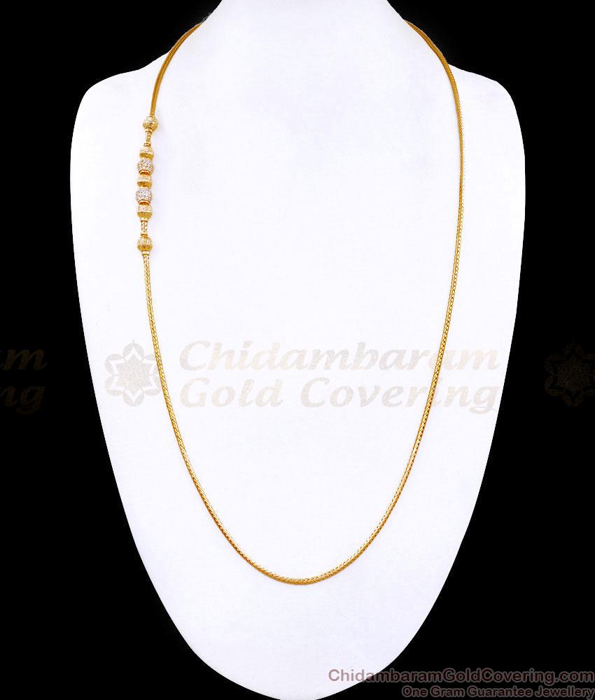 30 Inch Long Light Weight Gold Covering Ad Stone Mugappu Chain Ball Design MCH1916-LG