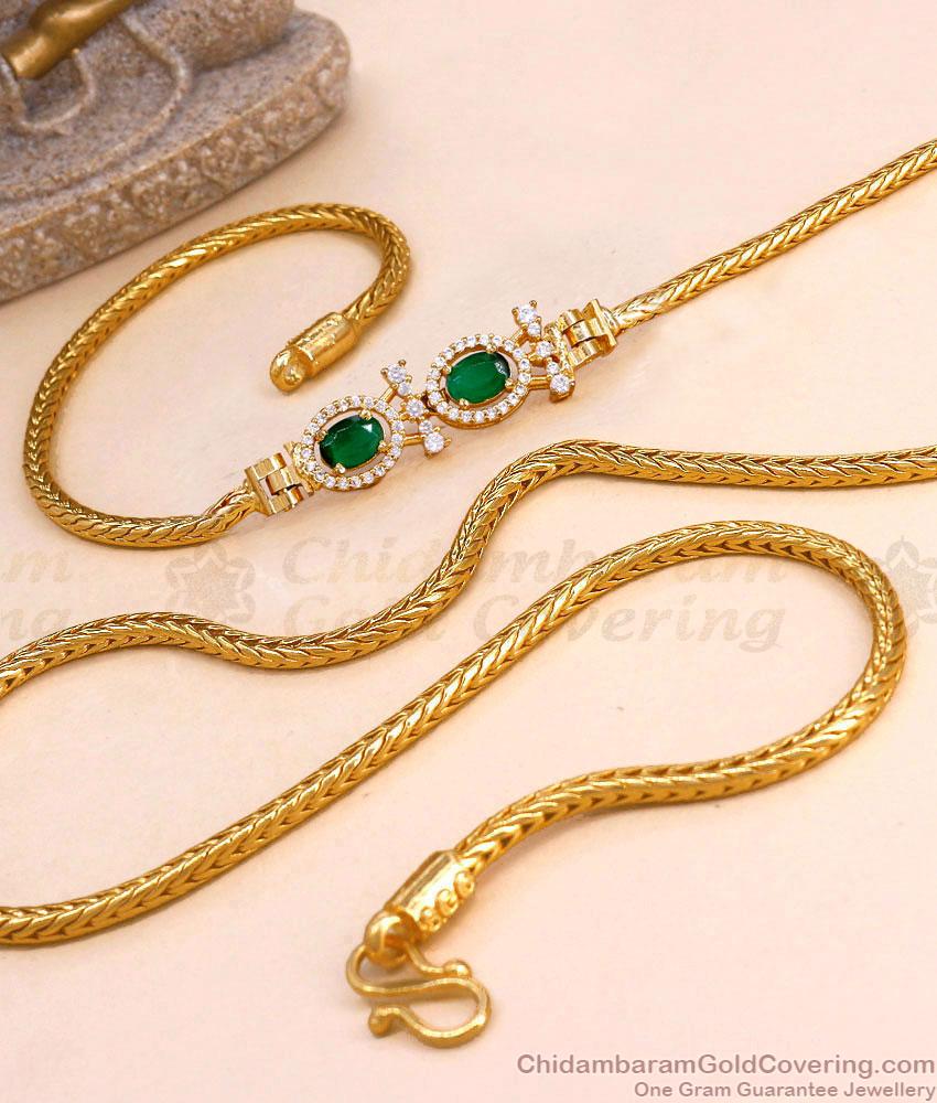 Latest Emerald Gemstone Gold Imitation Mugappu Thali Chain Online MCH1917
