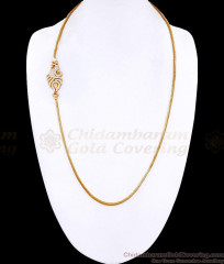 30 Inch Long Beautiful Full White Stone Gold Mugappu Chain Peacock Design MCH1918-LG