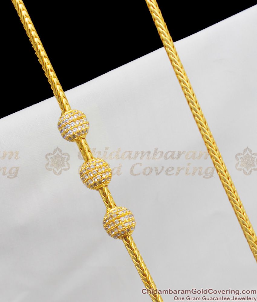 30 Inches Full Zircon White Stone Ball Design Mugappu Thali Saradu MCH192 30 Inches Full Zircon White Stone Ball Design Mugappu Thali Saradu MCH192