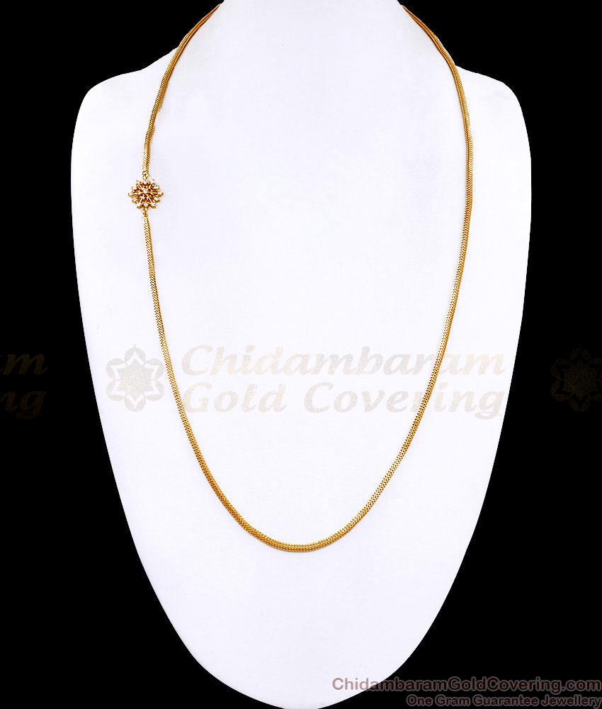 30 Inch Long Elegant Floral Side Pendant Gold Mugappu Chain MCH1921-LG 30 Inch Long Elegant Floral Side Pendant Gold Mugappu Chain MCH1921-LG