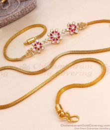 30 Inch Long Traditional Ad Stone Triple Floral Side Pendant Thali Chain MCH1922-LG 30 Inch Long Traditional Ad Stone Triple Floral Side Pendant Thali Chain MCH1922-LG