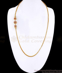 30 Inch Long Traditional Ad Stone Triple Floral Side Pendant Thali Chain MCH1922-LG 30 Inch Long Traditional Ad Stone Triple Floral Side Pendant Thali Chain MCH1922-LG