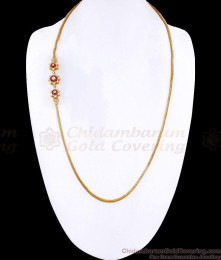 30 Inch Long Traditional Ad Stone Triple Floral Side Pendant Thali Chain MCH1922-LG 30 Inch Long Traditional Ad Stone Triple Floral Side Pendant Thali Chain MCH1922-LG
