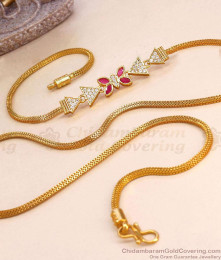 30 Inch Long Ruby White Stone Modern Side Pendant Gold Mugappu Chain MCH1925-LG 30 Inch Long Ruby White Stone Modern Side Pendant Gold Mugappu Chain MCH1925-LG