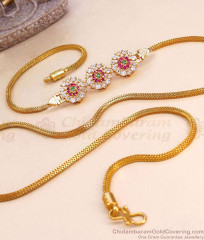 30 Inch Long Floral Pendant Gold Plated Mugappu Snake Chain Design MCH1926-LG 30 Inch Long Floral Pendant Gold Plated Mugappu Snake Chain Design MCH1926-LG