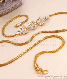 30 Inch Long Full White Stone Triple Flower Pendant Mugappu Chain MCH1927-LG 30 Inch Long Full White Stone Triple Flower Pendant Mugappu Chain MCH1927-LG