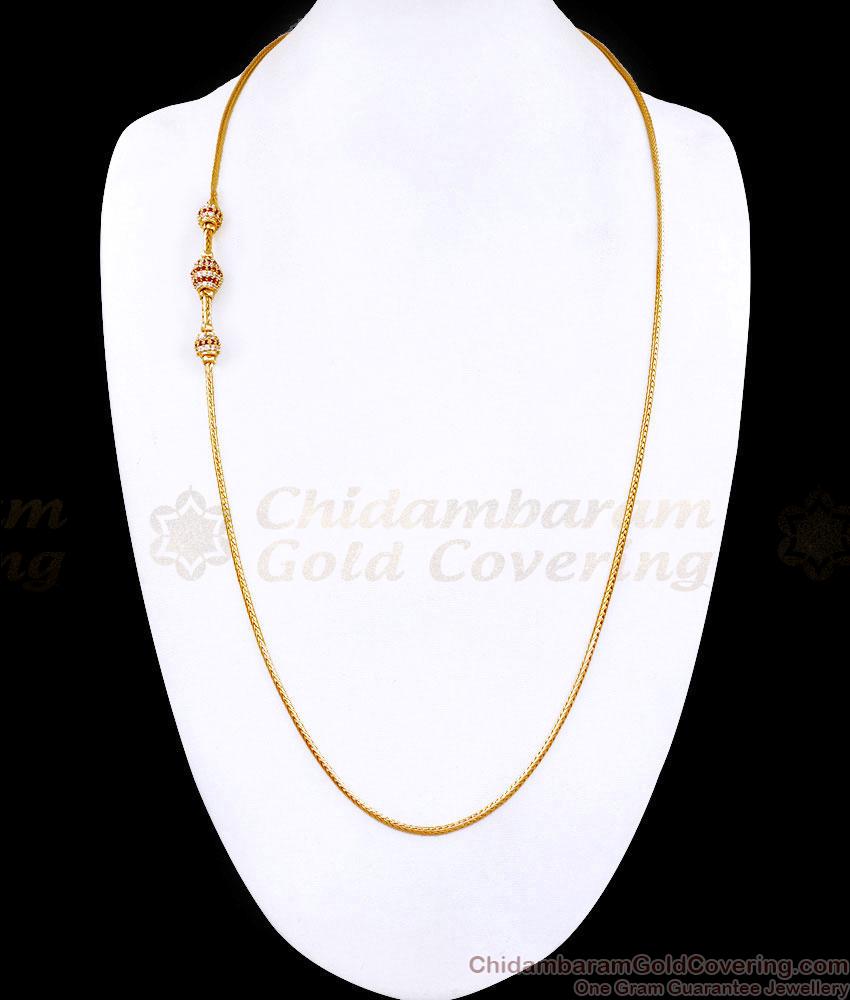 30 Inch Long High Quality Ruby White Stone 3 Ball Gold Mugappu Thali Chain MCH1929-LG
