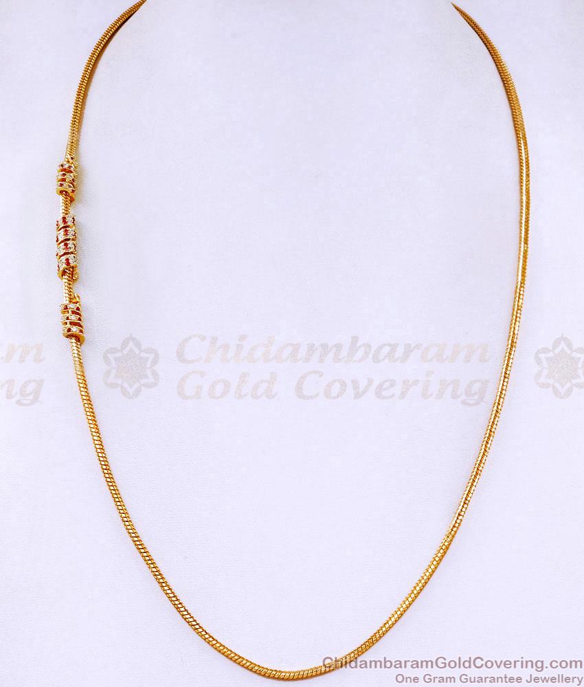 Beautiful Ad Stone Spiral Gold Plated Mugappu Thin Chain MCH1931