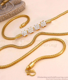 30 Inch Long Full White Stone Floral Design Gold Plated Mugappu Thali Chain MCH1936-LG