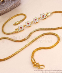 30 Inch Long Daily Wear Gold Imitation Ad Stone Floral Side Pendant Mopu Chain MCH1939-LG 30 Inch Long Daily Wear Gold Imitation Ad Stone Floral Side Pendant Mopu Chain MCH1939-LG