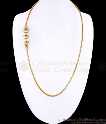 30 Inch Long Multi Color Stone Gold Plated Lotus Mugappu Thali Chain MCH1943-LG