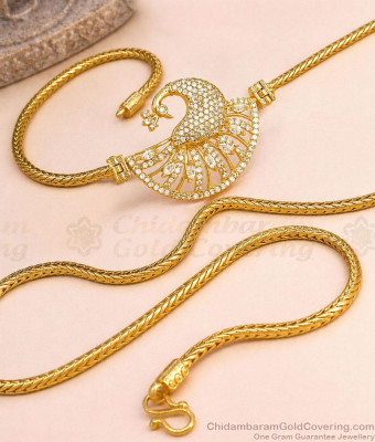 30 Inch Long Elegant White Cz Stone Peacock Gold Mugappu Thali Kodi Chain MCH1945-LG