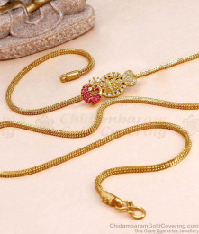 30 Inch Long Ruby White Stone Micro Gold Plated Lakshmi Mugappu Thali Chain MCH1948-LG 30 Inch Long Ruby White Stone Micro Gold Plated Lakshmi Mugappu Thali Chain MCH1948-LG
