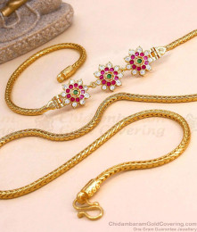 30 Inch Long Beautiful Triple Floral Ad Stone Mugappu Chain Design MCH1949-LG 30 Inch Long Beautiful Triple Floral Ad Stone Mugappu Chain Design MCH1949-LG