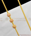 30 Inches Long Sparkling AD Ruby Stone Balls Gold Inspired Mugappu Side Pendant Chain MCH195