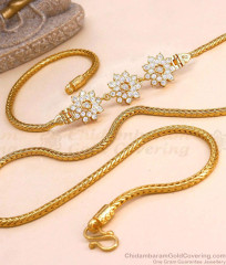 30 Inch Long Full White Stone Floral Side Pendant Gold Mugappu Kodi Chain MCH1950-LG 30 Inch Long Full White Stone Floral Side Pendant Gold Mugappu Kodi Chain MCH1950-LG