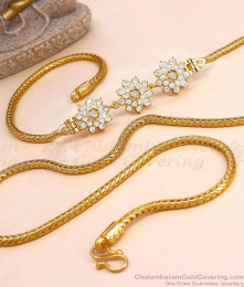30 Inch Long Full White Stone Floral Side Pendant Gold Mugappu Kodi Chain MCH1950-LG 30 Inch Long Full White Stone Floral Side Pendant Gold Mugappu Kodi Chain MCH1950-LG