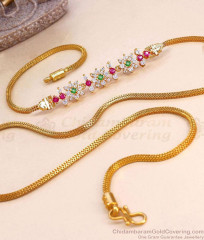 30 Inch Long Trendy Multi Color Floral Gold Plated Mugappu Chain For Women MCH1954-LG 30 Inch Long Trendy Multi Color Floral Gold Plated Mugappu Chain For Women MCH1954-LG