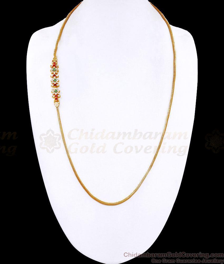 30 Inch Long Trendy Multi Color Floral Gold Plated Mugappu Chain For Women MCH1954-LG 30 Inch Long Trendy Multi Color Floral Gold Plated Mugappu Chain For Women MCH1954-LG