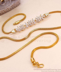 30 Inch Long Stylish 1 Gram Gold White Stone Floral Mugappu Chain Online MCH1955-LG 30 Inch Long Stylish 1 Gram Gold White Stone Floral Mugappu Chain Online MCH1955-LG