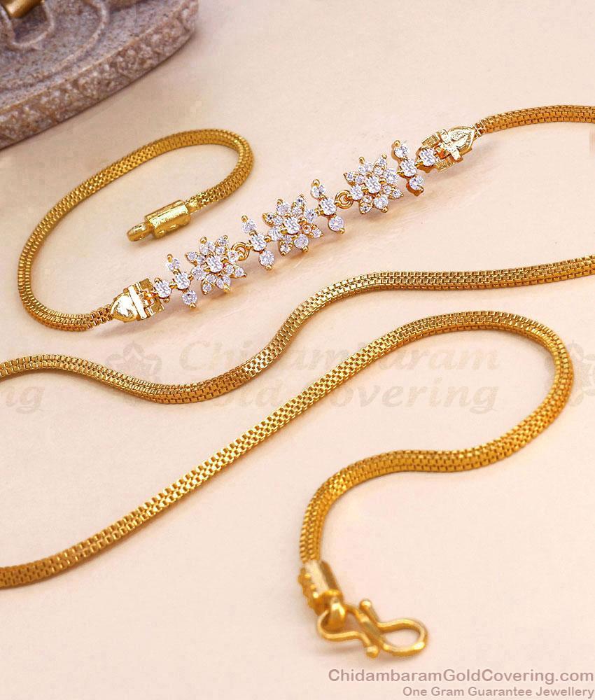 30 Inch Long Stylish 1 Gram Gold White Stone Floral Mugappu Chain Online MCH1955-LG 30 Inch Long Stylish 1 Gram Gold White Stone Floral Mugappu Chain Online MCH1955-LG