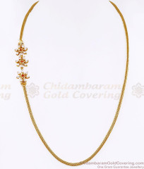 Trendy Ruby White Ad Stone Floral Pendant Gold Mugappu Chain MCH1956