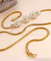 New Arrival Triple Floral White Stone Mugappu Side Pendant Chain MCH1958