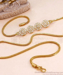 Glittering White Ad Stone Floral Side Pendant Mugappu Chain MCH1968 Glittering White Ad Stone Floral Side Pendant Mugappu Chain MCH1968