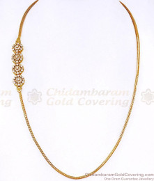 Glittering White Ad Stone Floral Side Pendant Mugappu Chain MCH1968 Glittering White Ad Stone Floral Side Pendant Mugappu Chain MCH1968
