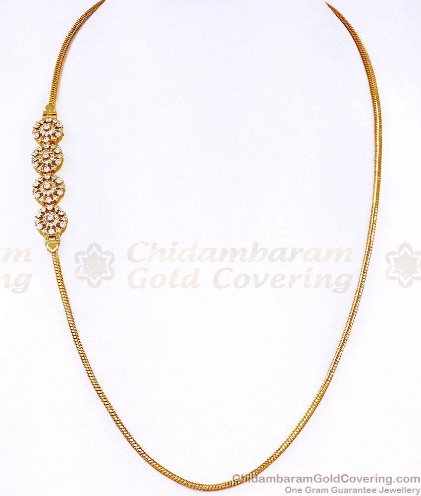 Glittering White Ad Stone Floral Side Pendant Mugappu Chain MCH1968 Glittering White Ad Stone Floral Side Pendant Mugappu Chain MCH1968