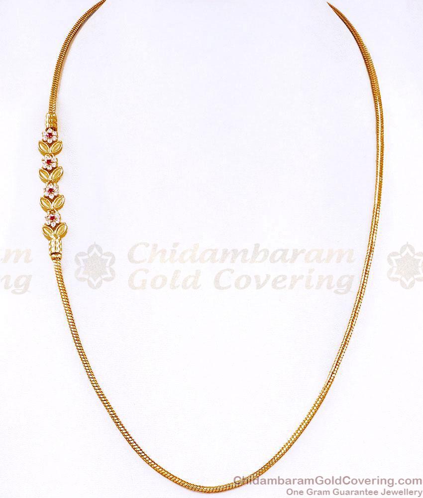 Elegant Ruby White Stone Floral Side Pendant Thali Chain MCH1973 Elegant Ruby White Stone Floral Side Pendant Thali Chain MCH1973