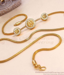 Triple Lakshmi Pendant White Stone Gold Mugappu Chain MCH1981 Triple Lakshmi Pendant White Stone Gold Mugappu Chain MCH1981