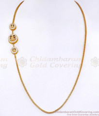 Triple Lakshmi Pendant White Stone Gold Mugappu Chain MCH1981 Triple Lakshmi Pendant White Stone Gold Mugappu Chain MCH1981