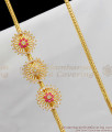 Three Flower AD Ruby Crystal Stone Gold Plated Mugappu Chain Side Pendant MCH207