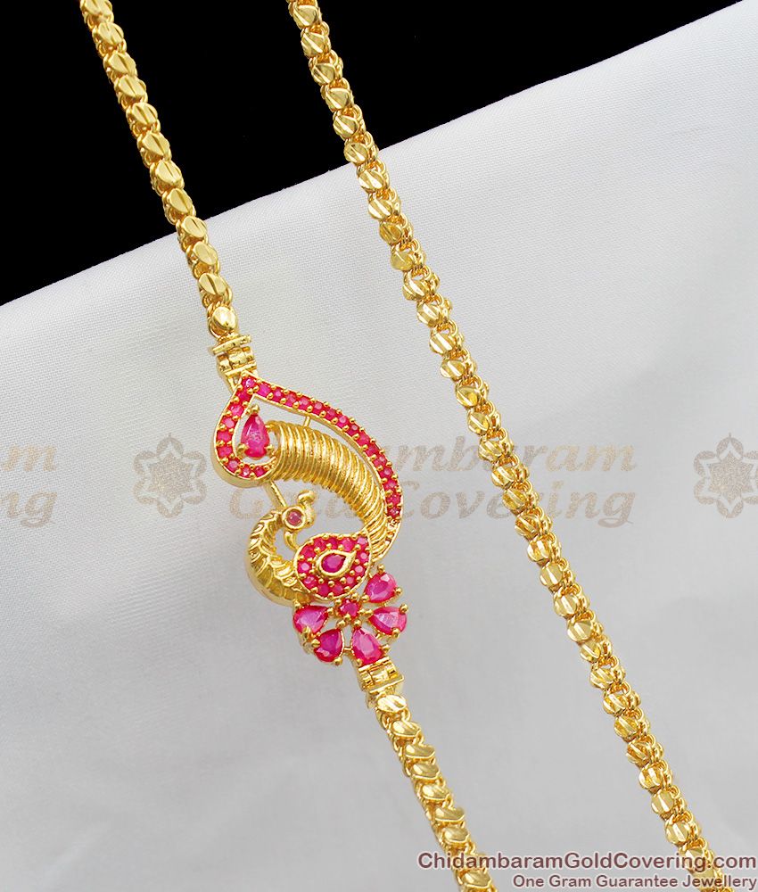 Fancy Ruby Crystal Stone Mugappu Side Pendant Gold Finish Chain Low Price Online MCH210