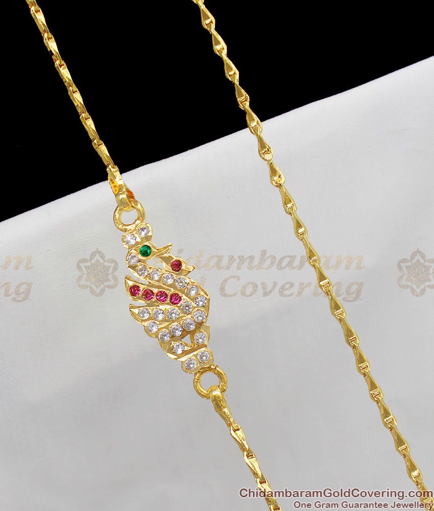 Semi Precious Impon Gold Peacock Dollar Mugappu Thali Kodi For Married Womens MCH215 Semi Precious Impon Gold Peacock Dollar Mugappu Thali Kodi For Married Womens MCH215