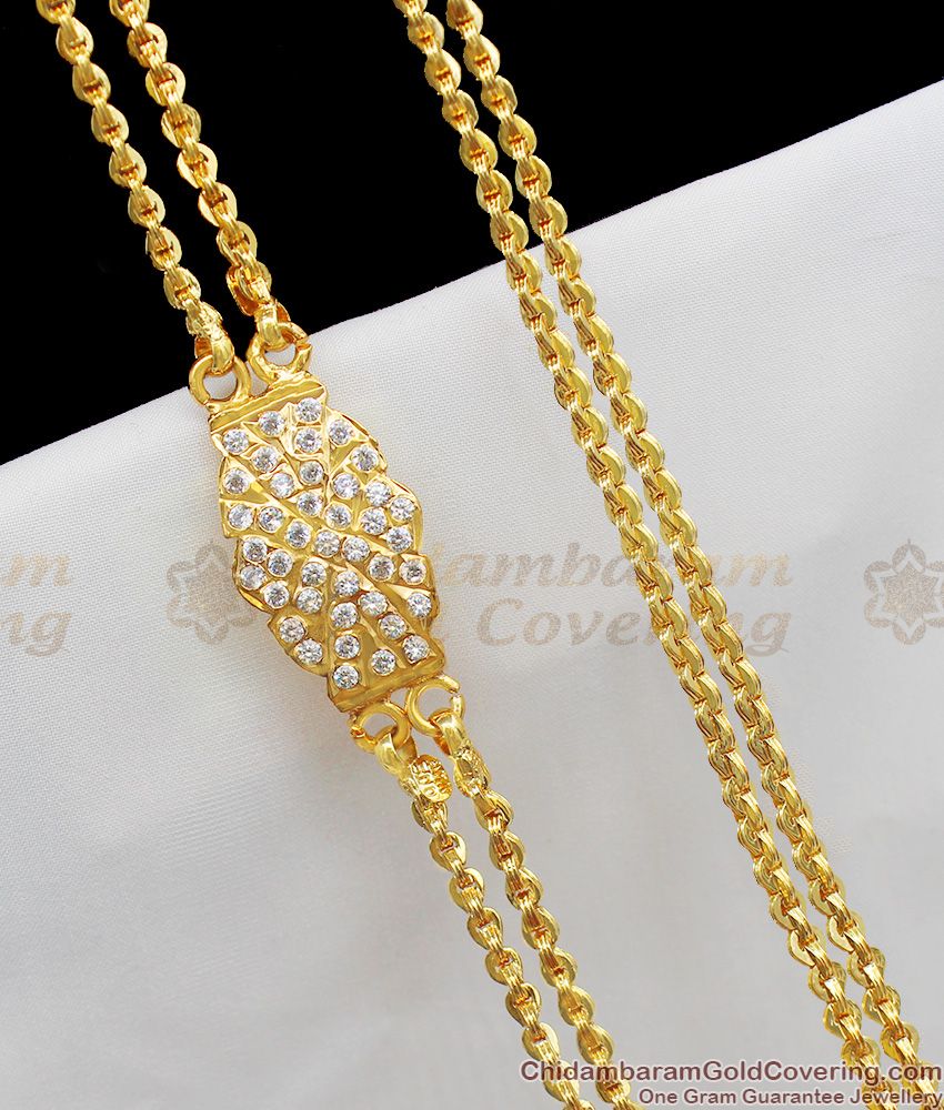 Impon Dollar Traditional Two Line White Stone Mugappu Chain For Women MCH221 Impon Dollar Traditional Two Line White Stone Mugappu Chain For Women MCH221