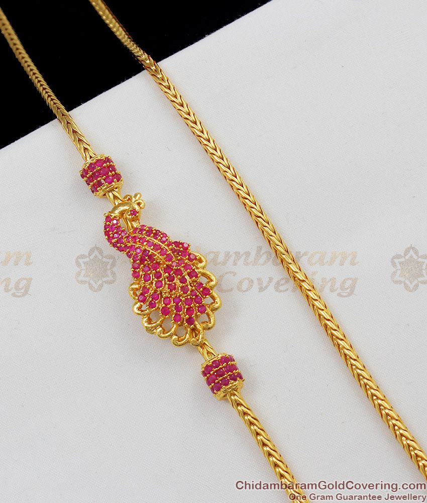 30 inches Admirable Ruby Stone Peacock Gold Plated Mopu Thali Kodi For Womens MCH264