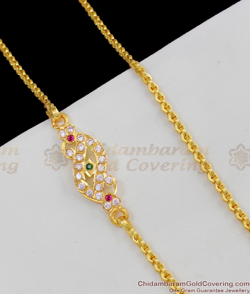 Trendy Multi Color Stone Beautiful Impon Mugappu Thali Chain For Married Womens MCH287