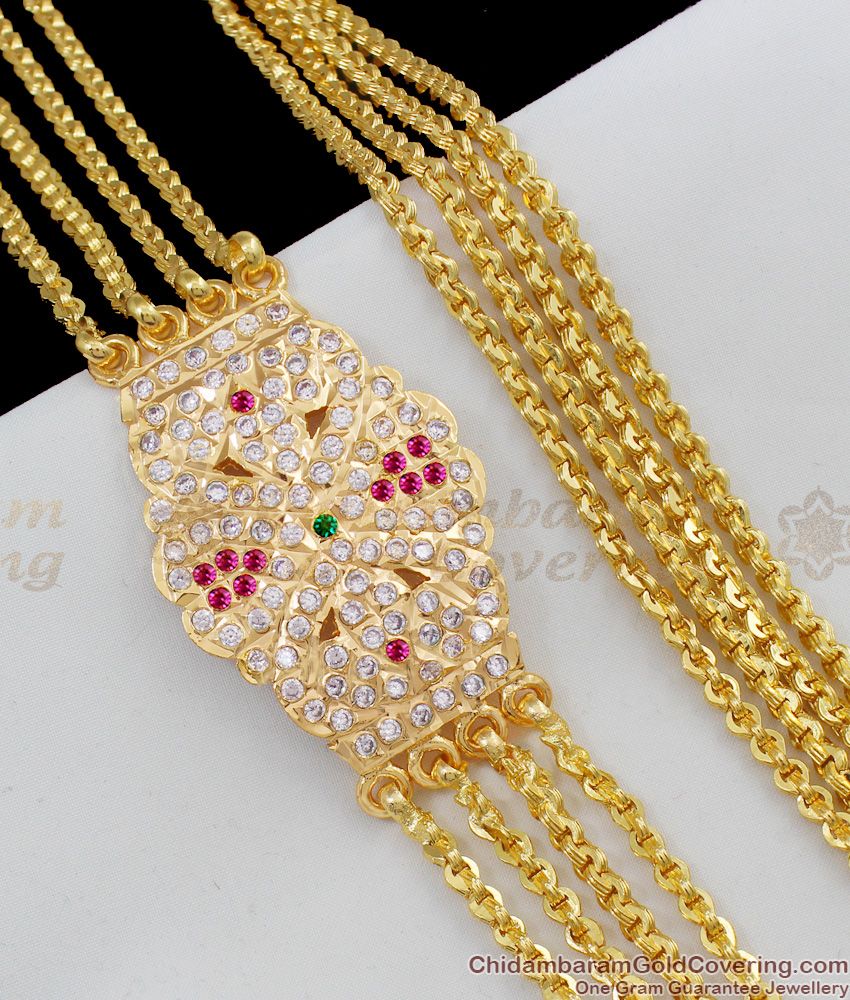 Attractive Big Side Pendant Multi Color Stones Four Line Mopu Thali Chain MCH304