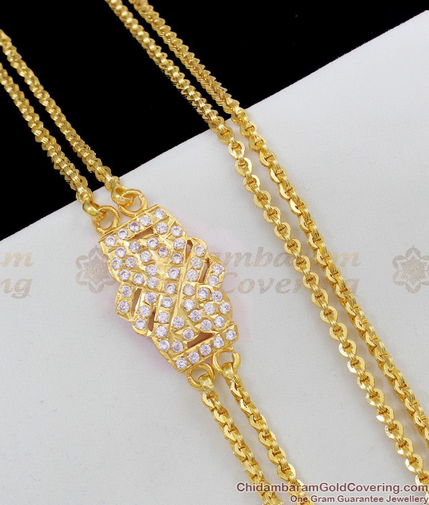 30 Inch Long Impon Full White CZ Stone Gold Mopu Thali Chain For Married Womens Online MCH312-LG