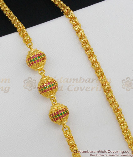 Majestic Ruby Emerald Balls Design Mugappu Thick Thali Chain Collection Online MCH320