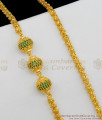 30 Inches Long Semi Precious Emerald Stone Gold Plated Mugappu Thali Chain MCH329